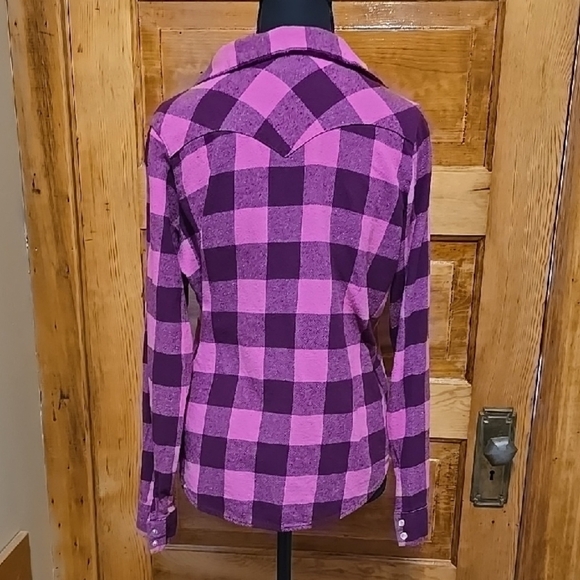 Wrangler Pink and Purple Long Sleeve Flannel Checkered Snap Down Shirt L - Picture 4 of 4